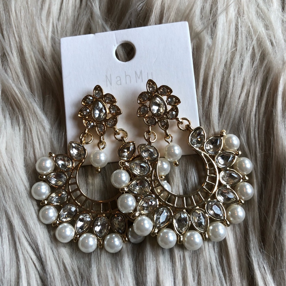 Gold and Pearl Statement Earrings - Picture 5 of 6